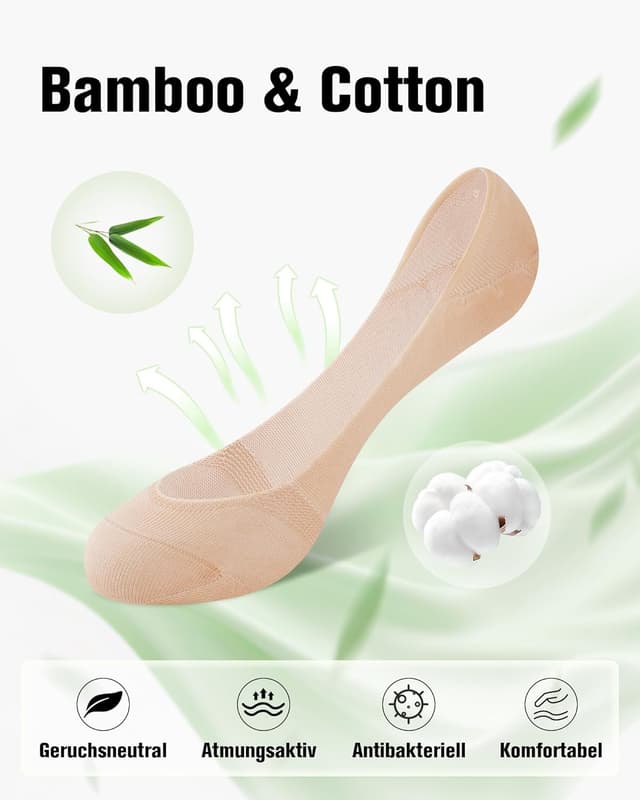 Detalle 2 de inaWarm Fantasmini Donna invisibili in bambù e cotone (8 paia) con antiscivolo in silicone