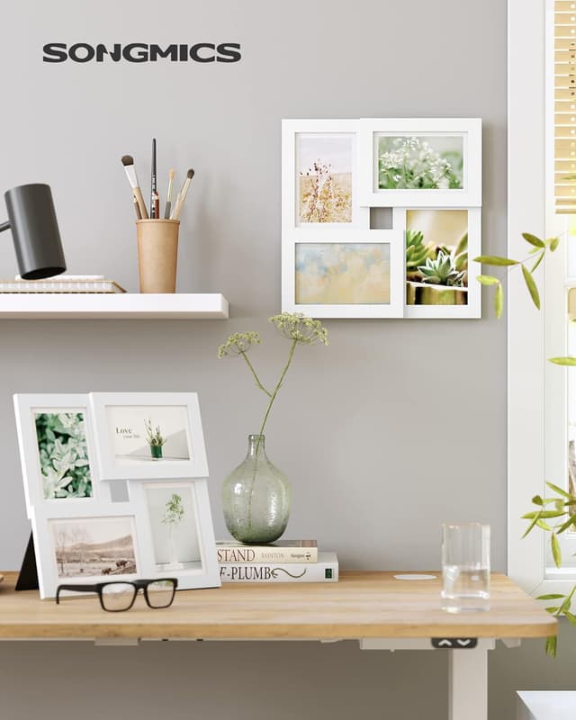 Detalle de SONGMICS Mehrfachbilderrahmen für 4 Fotos (10 x 15 cm) RPF25WT in Weiß