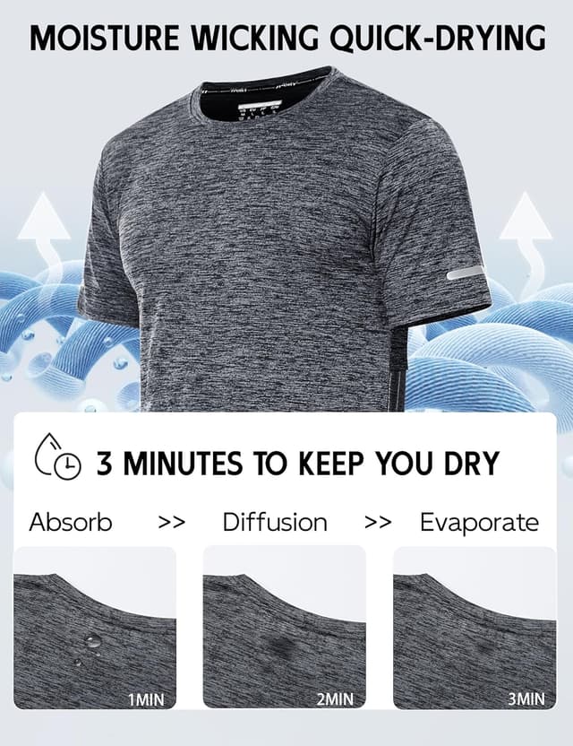 Detalle de MAGCOMSEN Herren Sportshirt Kurzarm – schnelltrocknendes Funktionsshirt mit Reflektoren