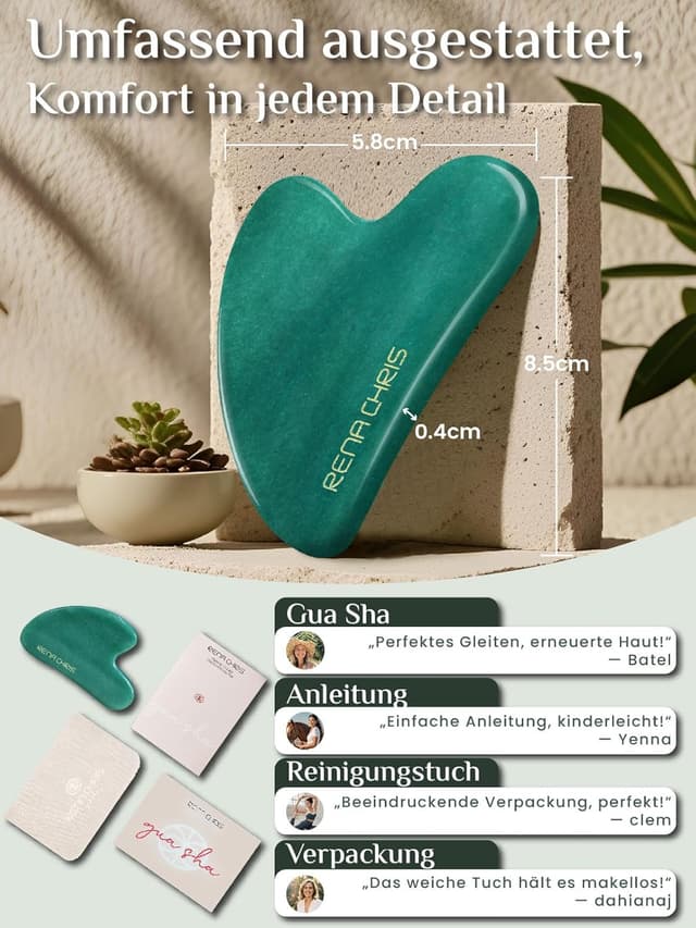 Detalle 2 de Rena Chris Gua Sha Stein aus grünem Aventurin – 100% natürlicher Gua Sha für Gesicht, Augen & Körper