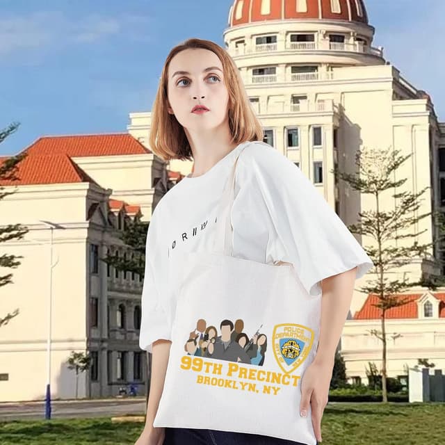 Detalle de LEVLO 99th Precinct TV show cosmetic make-up bag (L) – cotton canvas zipper pouch