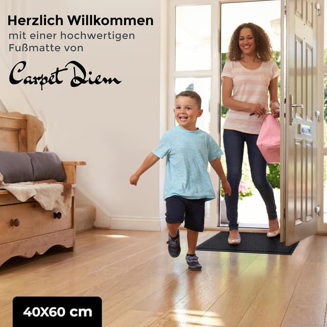 Detalle de Carpet Diem Fußmatte „einfach sauber“ – Schmutzfangmatte für innen & außen, rutschfest, Anthrazit, 40x60 cm