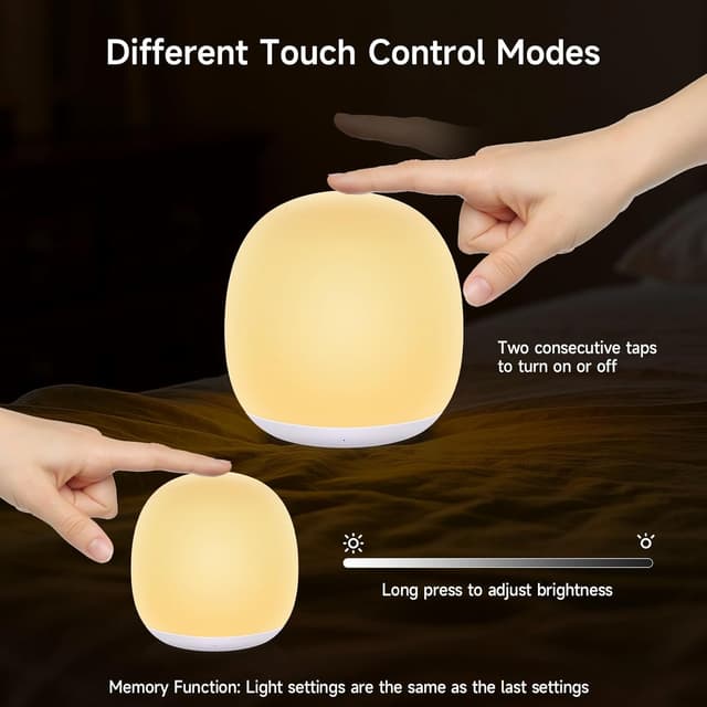 Detalle de Tyute LED Night Light for Kids – USB Rechargeable Touch Lamp with Warm White & 7 RGB Colours