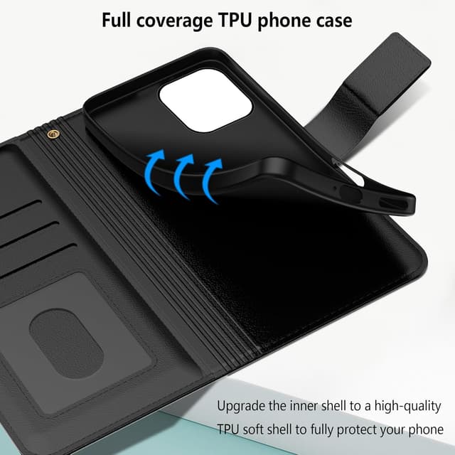 Detalle de Aiziki Handyhülle im Wallet-Case-Stil für Oneplus 15 – RFID Leder Flip Case mit Kartenfächern und Standfunktion (Schwarz)