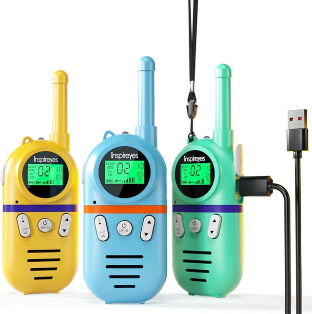 Detalle de Inspireyes Rechargeable Walkie Talkies for Kids (3-Pack) with Type C Charging, Long Range up to 48-Hour Battery