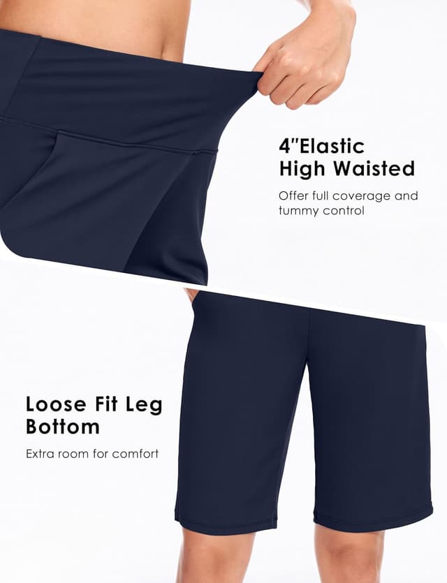 Detalle de Blouty Women's 9" Bermuda Long Shorts with Pockets, High-Waisted Lounge & Athletic Shorts
