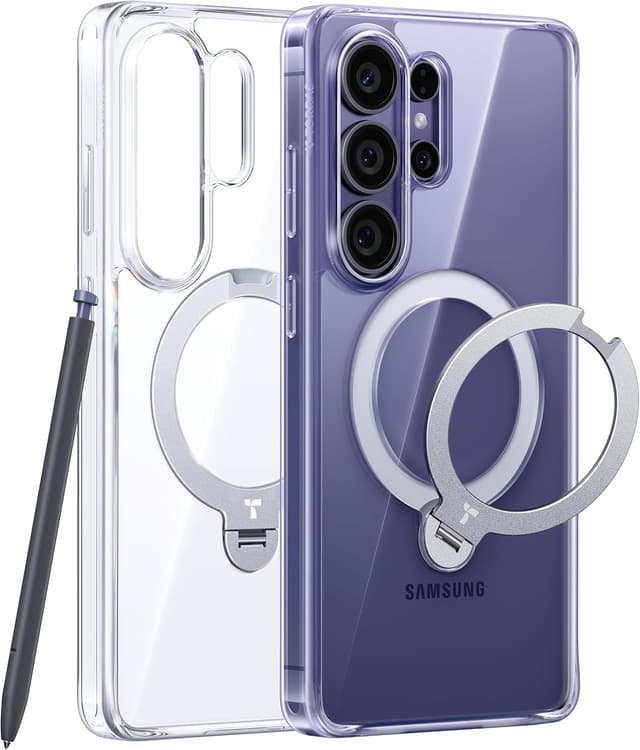 Detalle de TORRAS Q3 Spin Case with Kickstand for Samsung Galaxy S26 Ultra (Clear, MagSafe-compatible)