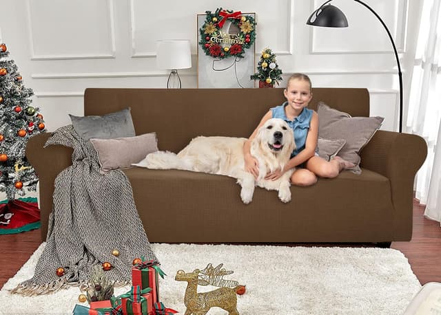 Detalle de Ystyle housse de canapé 1 place avec accoudoirs extensible antidérapante anti-griffures, brun