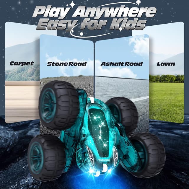 Detalle de Tecnock Remote Control Car (2.4GHz) with USB-C Easy Charging, 4WD 360° Stunt Car