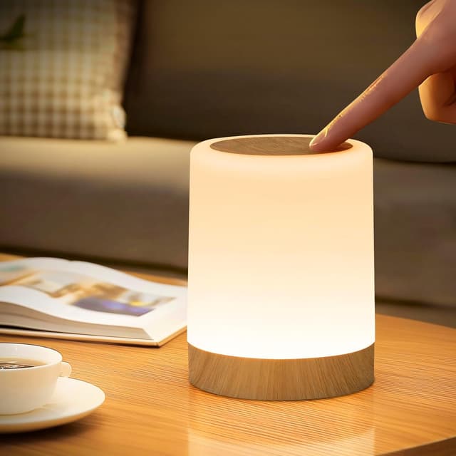 Detalle de Bonsery Touch dimmbare Nachttischlampe mit 256 Farben, USB-Akku & Timer