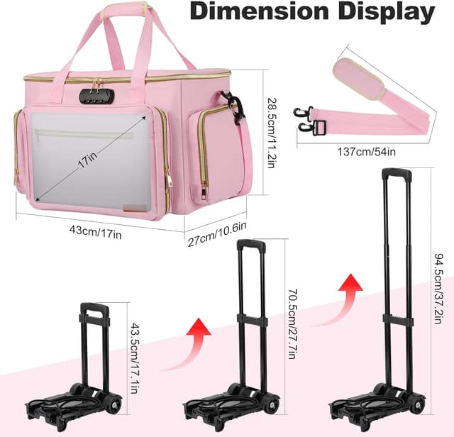 Detalle de Housolution Rolling Teacher Bag with Wheels (Pink) – detachable trolley for up to a 17" laptop