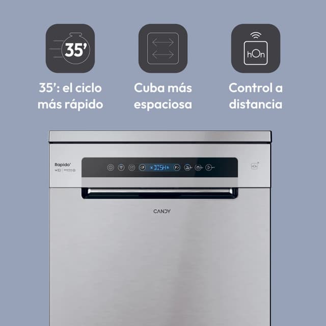 Detalle 2 de Lavavajillas Candy 14 servicios de 60 cm con WiFi y bandeja para cubiertos (CF 4C0F1S, reacondicionado Grado D)