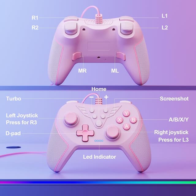 Thumbnail 6 de RivalPlay Wired PC Controller with Paddles, 3-Level Vibration & Mappable Buttons (Pink)
