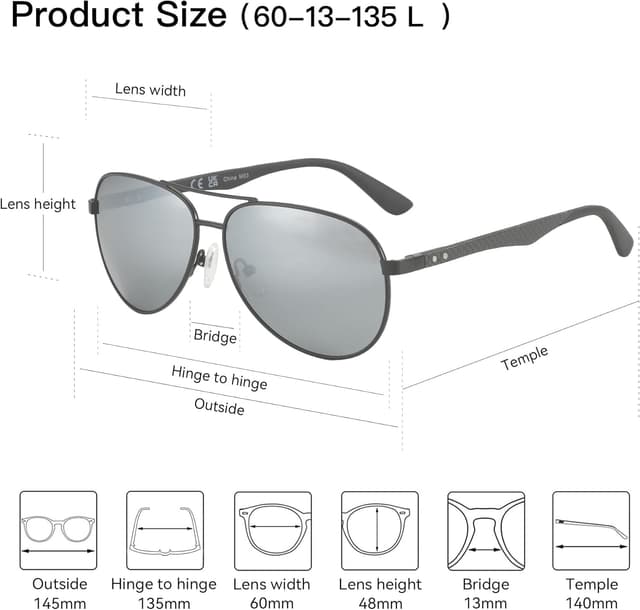 Detalle de ZENOTTIC Occhiali da sole unisex stile pilota con lenti polarizzate TAC e protezione UV400