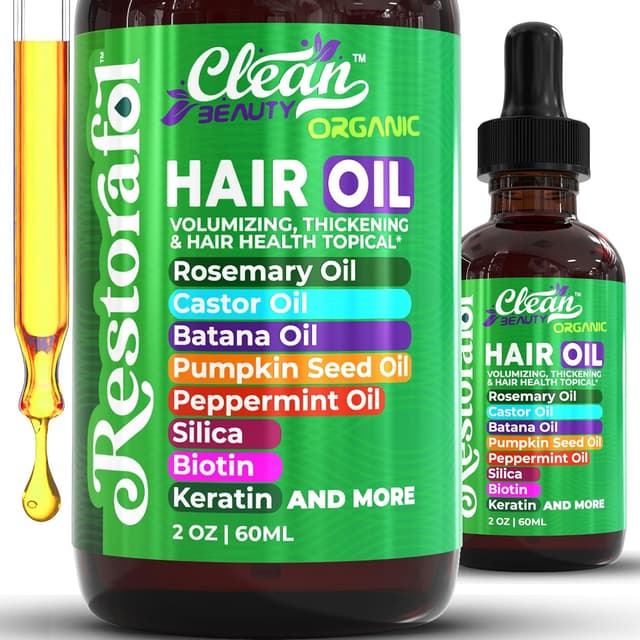 Detalle de Clean Beauty Rosemary Hair Oil for Growth (Castor, Batana, Pumpkin Seed + Biotin, Keratin, Silica) — 1 Pack