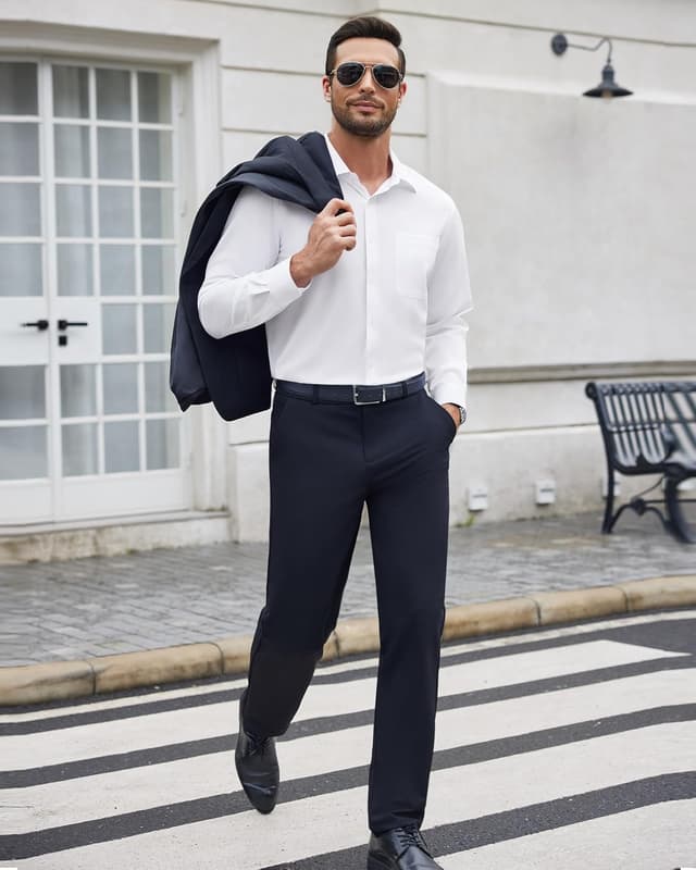 Detalle 2 de siliteelon Herren Hemden Bügelfrei Regular fit – Langarm-Oberhemd unifarben mit Stretch