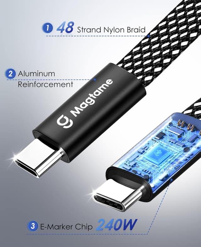 Detalle de Magtame Magtame USB-C to USB-C Flat 240W Magnetic Charging Cable (1.5m, 5A)