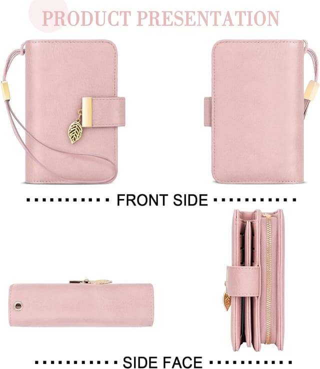 Detalle 2 de Faneam Damen-Geldbörse aus Kalbsleder mit RFID-Schutz, 14 Kartenfächer & Reißverschluss-Münzfach