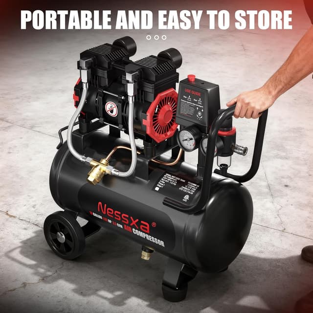 Thumbnail 6 de 10 Gallon Ultra Quiet Oil-Free Air Compressor (1.65HP, 3.5 CFM @ 115 PSI, 70dB) with Two Quick Couplers