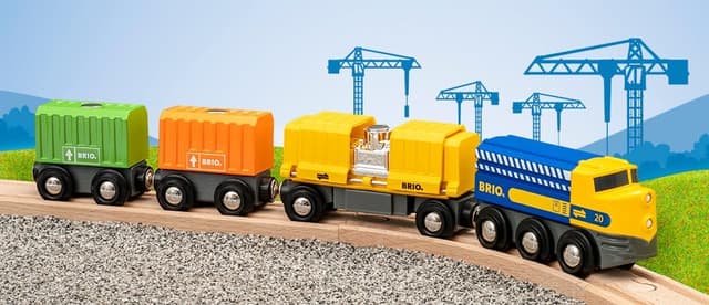 Detalle de Brio World 33982 Long Train de Marchandises : locomotive et 3 wagons pour circuit en bois dès 3 ans