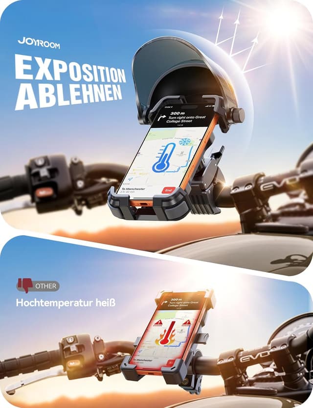 Detalle de 2026 JOYROOM Handyhalterung Fahrrad mit Sonnenblende – Handyhalter am Lenker mit 1S-Montage, universell für 4,7–7 Zoll