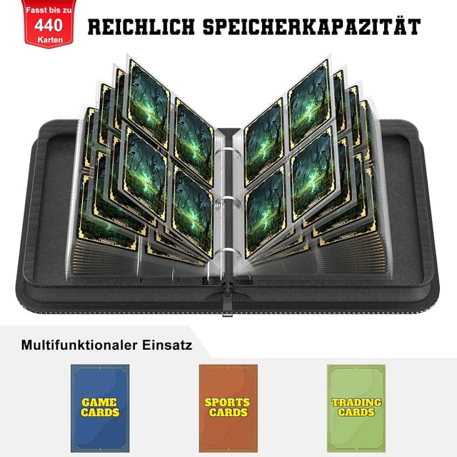Detalle de Mlikero Sammelalbum für Sammelkarten (für bis zu 440 Karten) – 4 Taschen, 55 doppelseitige Seiten im 3-Ring-Design
