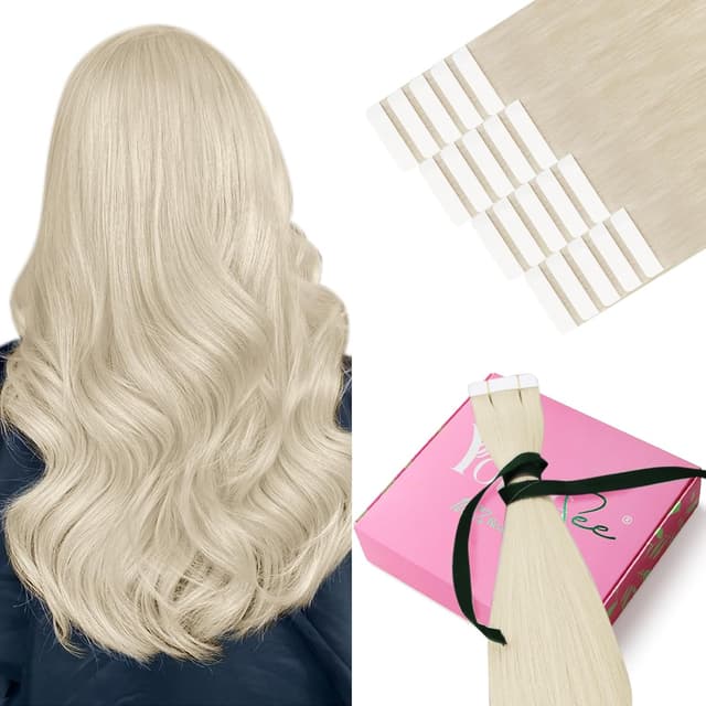 Detalle de YoungSee Tape-in Extensions Echthaar Platinblond, 60 cm (60A) – 50 g