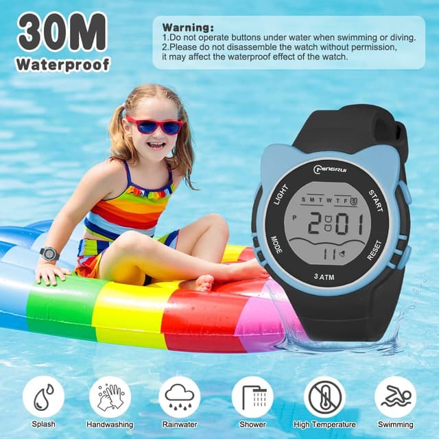 Detalle de OFFCUP Kids Digital Watch (30m Waterproof) for Girls & Boys with PU Strap and LED Light