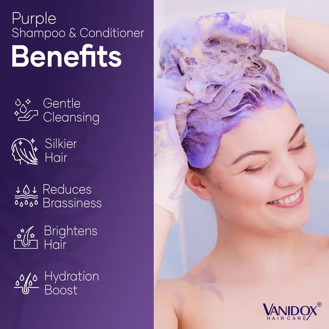 Detalle de VANIDOX Sulfate-Free Purple Toning Shampoo & Conditioner Set (16 fl oz each) for Grey and Silver Hair