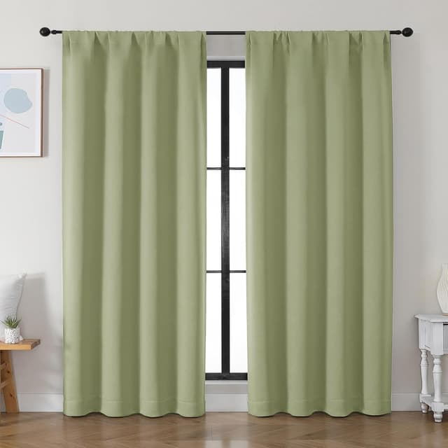 Detalle de Simplebrand Ava Sage Green Blackout Curtains (84 Inch Length, 2 Panels Set) — Thermal Insulated Privacy Drapes