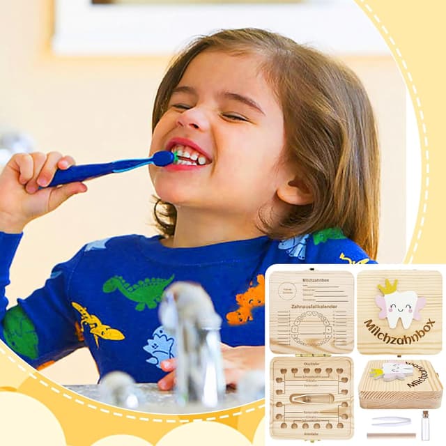 Thumbnail 6 de Shengruili Zahnbox aus Holz für Milchzähne – Aufbewahrungsbox mit Schlossdesign