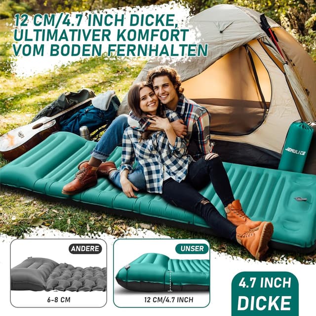 Thumbnail 6 de JEMULICE Isomatte Camping 12 cm ultradick mit Fußpumpe – ultraleicht & kleines Packmaß für Zelt und Wandern