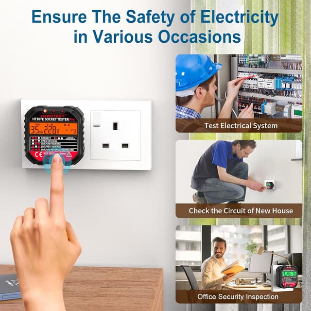 Detalle de YOJOCK Socket Tester RCD Plug Outlet Tester with LCD Display (Electrical Receptacle Detector)