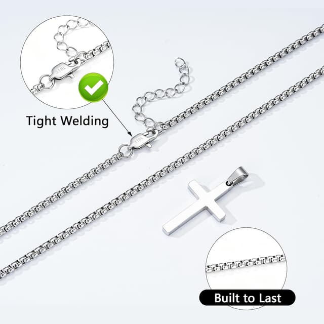 Detalle 2 de Esrael 2-Pack 316L Stainless Steel Cross Chain Necklaces (Silver & Black)