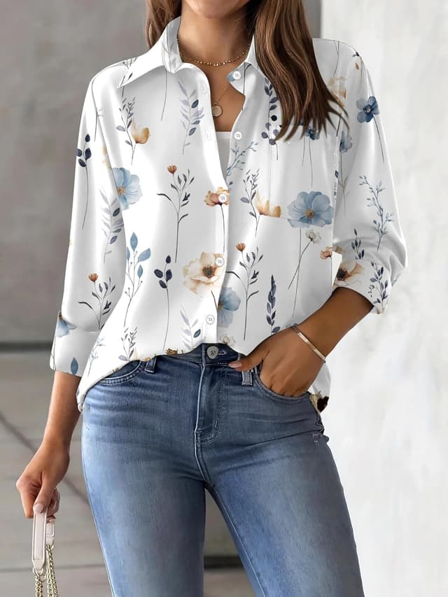 Thumbnail 4 de Zeagoo Button Down Floral Blouse ¾ Sleeve
