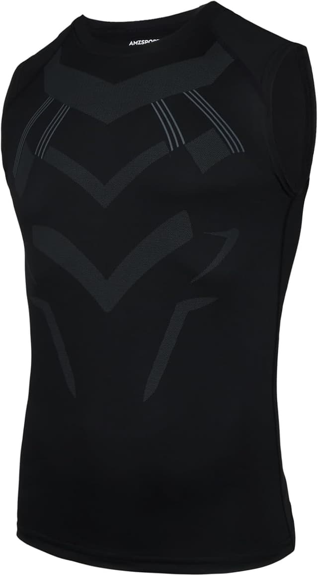 Detalle de AMZSPORT canotta compressiva da uomo a asciugatura rapida (base layer, senza maniche)