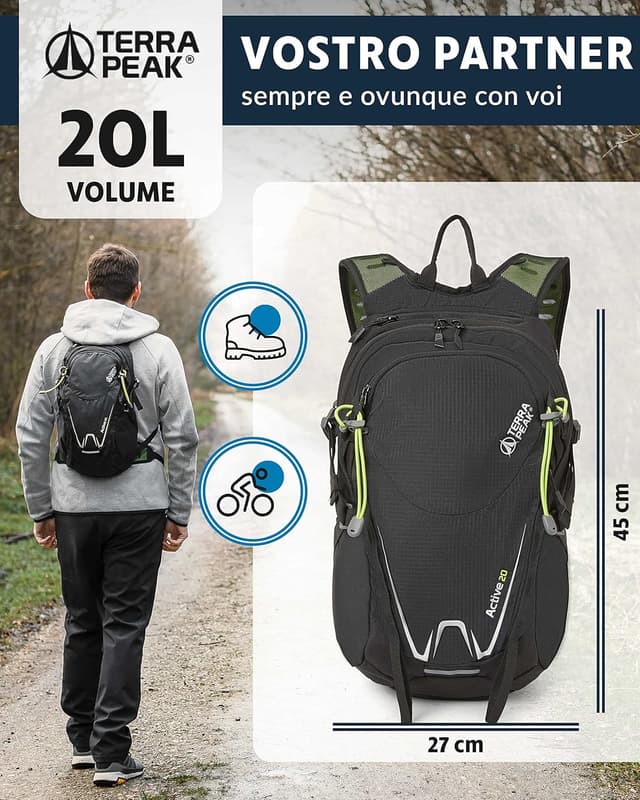 Detalle de Terra Peak ACTIVE 20 Piccolo: zaino trekking impermeabile da 20 litri per escursionismo e viaggio