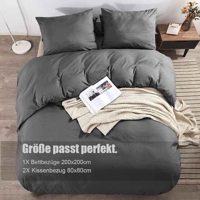 Detalle 2 de Soifox Bettwäsche 200x200 Grau Anthrazit