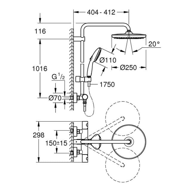Thumbnail 2 de Grohe Tempesta System 250 ducha 39 cm, 9,5 l/min