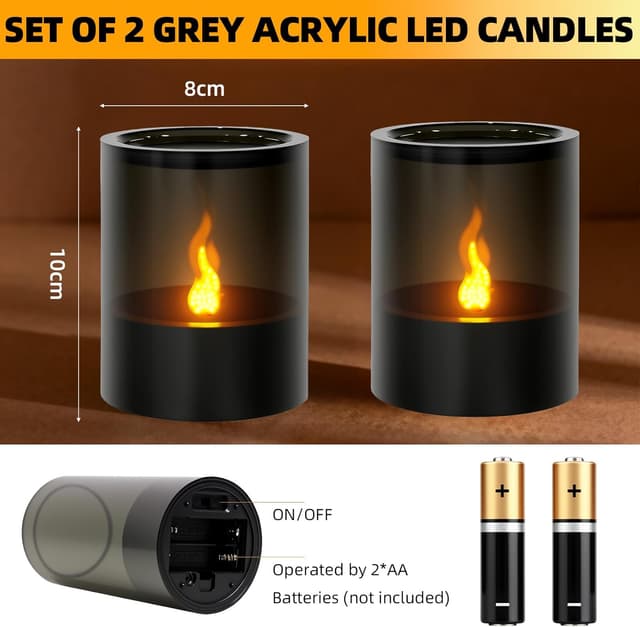 Detalle de Dixmas flammenlose LED-Kerzen im Acryl-Design, batteriebetrieben – 2er-Set (8 x 10 cm)