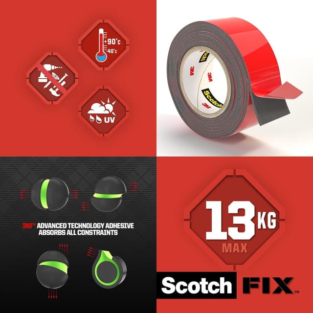 Detalle de Scotch-Fix Nastro Biadesivo Extreme 19 mm x 10 m: per fissaggi resistenti in interni ed esterni