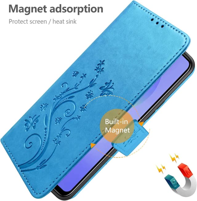 Detalle 2 de YIRSUR Handyhülle für Samsung Galaxy A36 5G (Blau) mit Flip-Case, 3 Kartenfächern und Hartglas-Schutzfolie