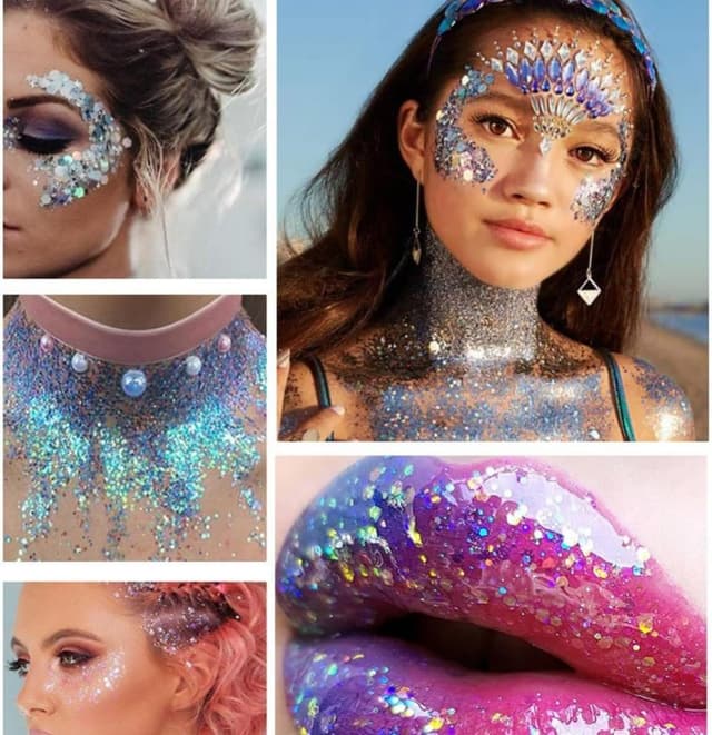 Detalle de Body Glitter Gel (50ml) – Holographic blue face & body glitter gel for eyes, hair, lips and nails