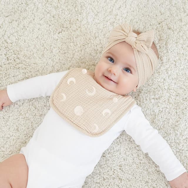 Detalle 2 de bearmoss Muslin Baby Dribble Bibs (100% Cotton) – 8-Pack Adjustable Bandana Bibs for Drool & Teething