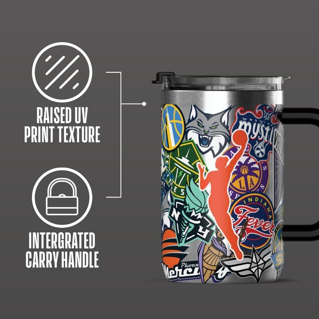 Detalle de Hydrapeak 18 oz WNBA Official Insulated Coffee Cup with Swing Lid & Travel Handle