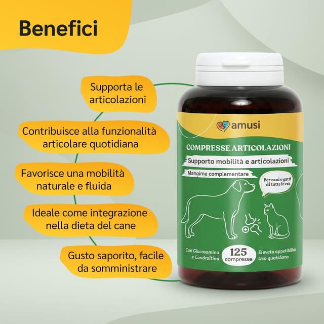 Detalle de amusi Integratore Articolazioni Cane 125 compresse con glucosamina, condroitina, MSM e curcuma
