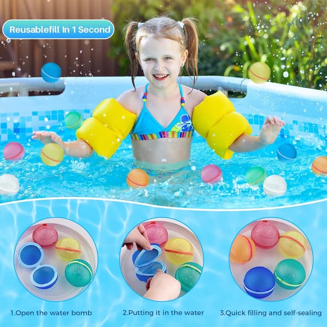 Detalle de CNMTCCO 12PCS Reusable Water Balloons – fast fill magnetic silicone spray balls for pool, beach & parties