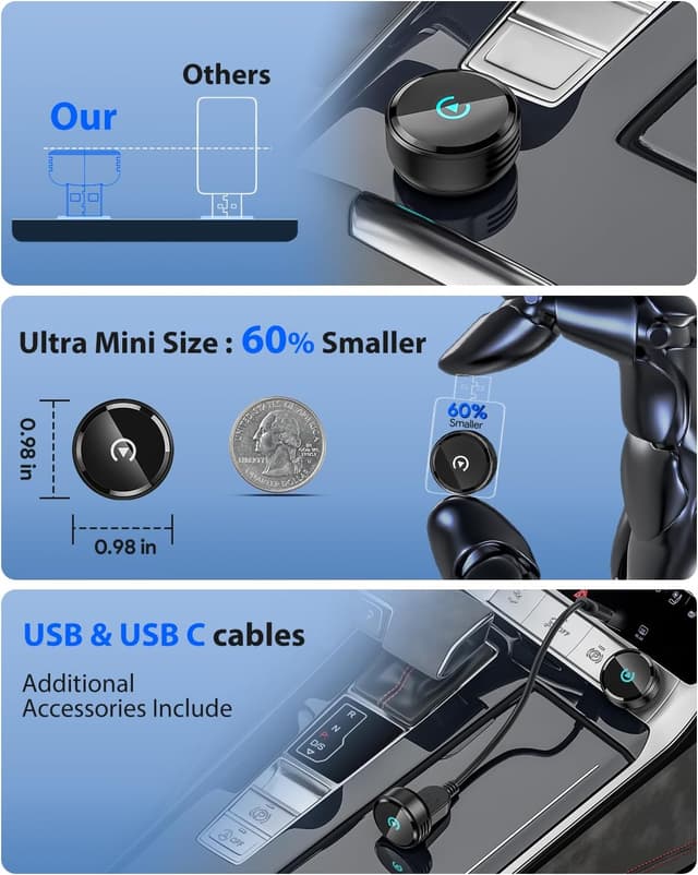 Detalle 2 de Visoud Ultra Mini Circular Wireless CarPlay & Android Auto Adapter with Fast Reconnect
