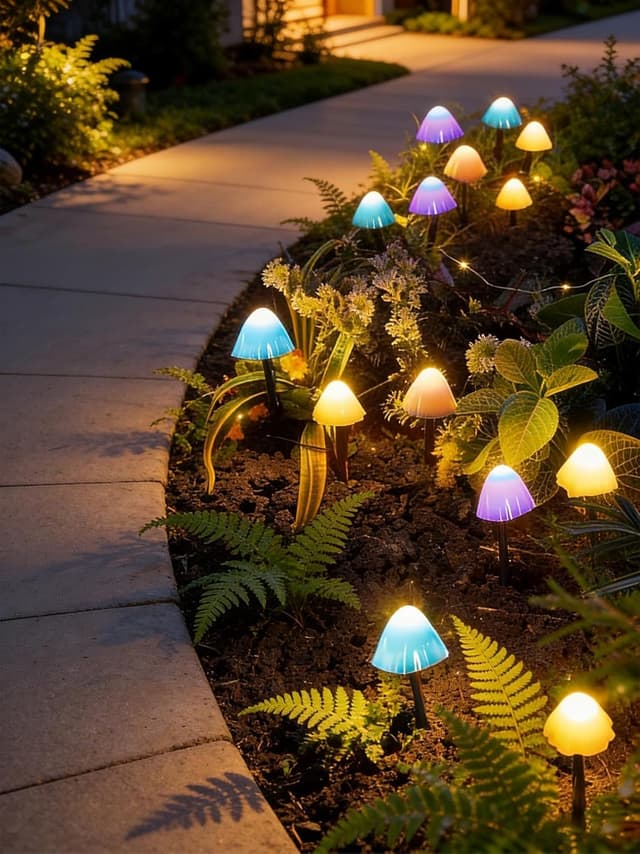 Detalle de Joycome Solar Lichterkette Außen mit 20 LED Pilzen – wasserdicht, 2 Modi, für Garten & Balkon