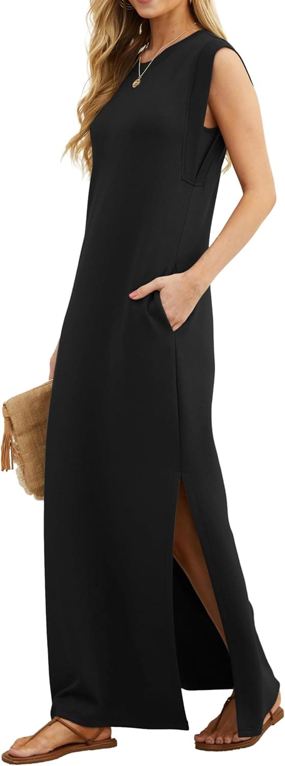 Detalle 2 de GRECERELLE Women’s Summer Maxi Dress – Sleeveless Casual Shirt Dress with Pockets & Split
